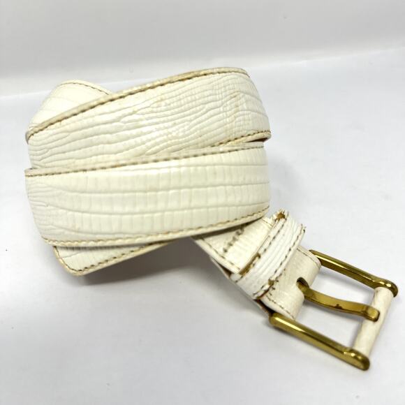 Nordstrom IGUANA GRAIN STEER HIDE Leather Belt Brass MADE in USA Size Medium 30 - Picture 1 of 11